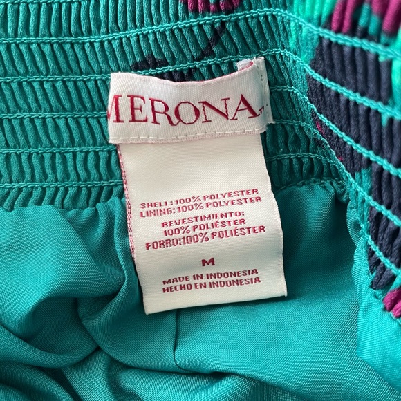 Merona Windward Green Floral Print Pleated Elastic Waist Skirt Size Medium - Picture 7 of 7